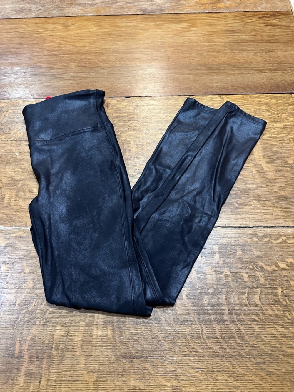 SPANX Black Faux Leather Leggings with‎ Red Tag Sz medium